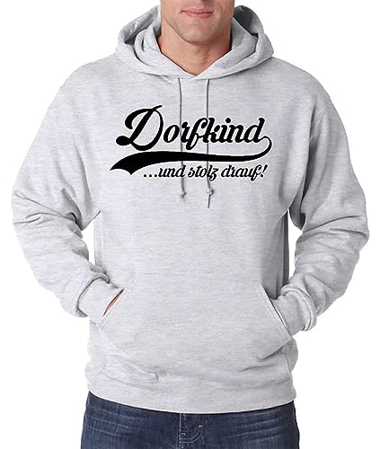 TRVPPY Herren Pullover Hoodie Dorfkind Spruch Logo Print - Grau XXL von TRVPPY