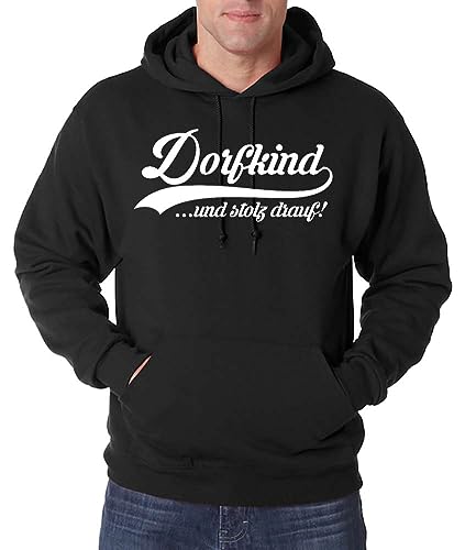 TRVPPY Herren Pullover Hoodie Dorfkind Spruch Logo Print - Schwarz 3XL von TRVPPY