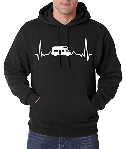 TRVPPY Herren Pullover Hoodie Heartbeat Camping Spruch Logo Print - Schwarz 5XL von TRVPPY