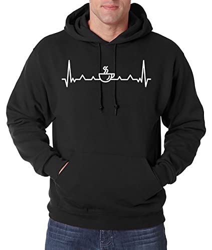 TRVPPY Herren Pullover Hoodie Heartbeat Kaffee Spruch Logo Print - Schwarz XL von TRVPPY