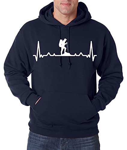 TRVPPY Herren Pullover Hoodie Heartbeat Wandern Spruch Logo Print - Navyblau L von TRVPPY