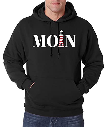 TRVPPY Herren Pullover Hoodie Moin Leuchtturm Spruch Logo Print - Schwarz 3XL von TRVPPY