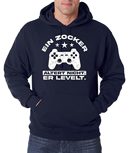 TRVPPY Herren Pullover Hoodie Zocker Altert Nicht - Er Levelt Spruch Logo Print - Navyblau 3XL von TRVPPY