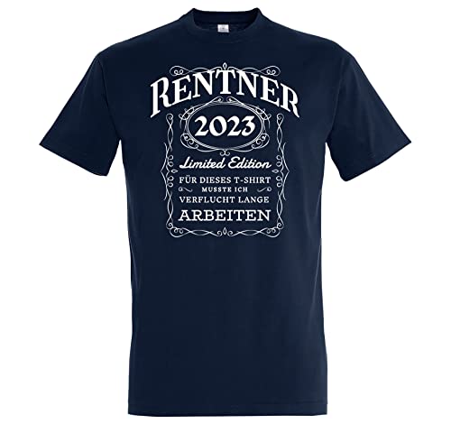 TRVPPY Herren T-Shirt Rentner 2023 Spruch Logo Print - Navyblau XL von TRVPPY