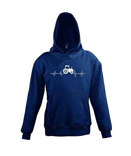 TRVPPY Kinder Pullover Hoodie Dorfkind Spruch Logo Print - Navyblau 130/140 (10 Jahre) von TRVPPY