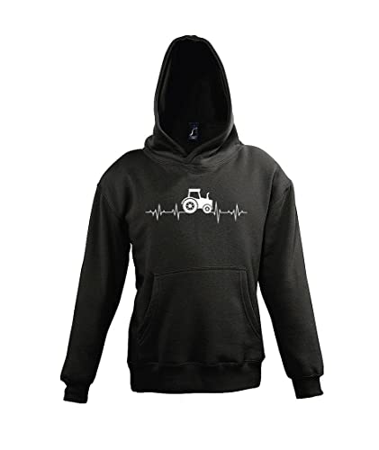 TRVPPY Kinder Pullover Hoodie Heartbeat Traktor Spruch Logo Print - Schwarz 142/152 (12 Jahre) von TRVPPY