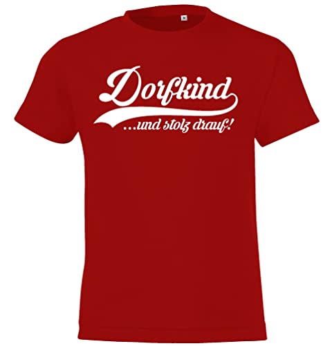 TRVPPY Kinder T-Shirt Dorfkind Spruch Logo Print - Rot 106/116 (6 Jahre) von TRVPPY
