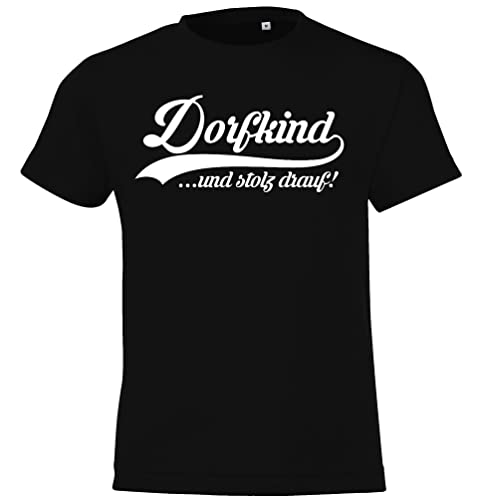 TRVPPY Kinder T-Shirt Dorfkind Spruch Logo Print - Schwarz 142/152 (12 Jahre) von TRVPPY