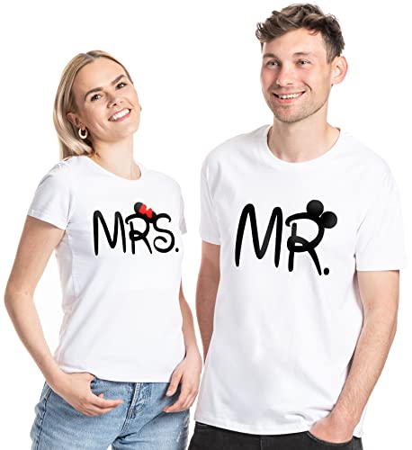 Couple Herren Damen Shirt Set Mister & Misses - MR. & MRS, Damen-weiß, M von TRVPPY