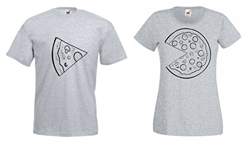 TRVPPY Partner Herren + Damen T-Shirts Pizza kleines Stück & Pizza großes Stück, Herren XL, Damen M, Grau von TRVPPY