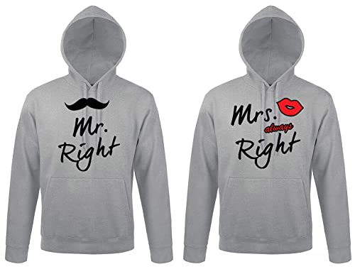 TRVPPY Partner Pullover Kapuzenpullover Mr. Right & Mrs. Always Right King Queen - Damen Hoodie Grau Gr. XL von TRVPPY