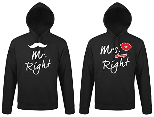 TRVPPY Partner Pullover Kapuzenpullover Mr. Right & Mrs. Always Right King Queen - Damen Hoodie Schwarz Gr. 4XL von TRVPPY