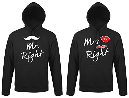 TRVPPY Partner Pullover Kapuzenpullover Mr. Right & Mrs. Always Right King Queen - Herren Hoodie Schwarz Gr. L von TRVPPY
