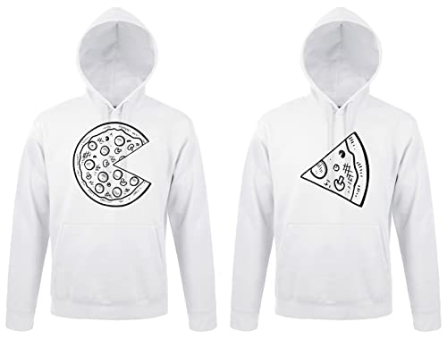 TRVPPY Partner Pullover Kapuzenpullover Pizza Couple King Queen - Herren Hoodie Weiß Gr. L von TRVPPY