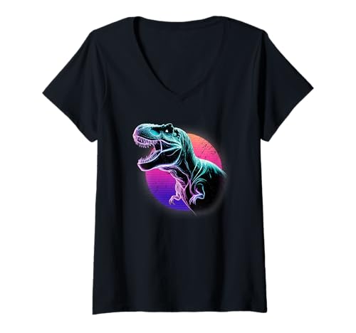 Damen T-Rex Dinosaurier Rage Glitch Prehistoric Rero Vaporwave T-Shirt mit V-Ausschnitt Damen T-Rex Dinosaurier Rage Glitch Prehistoric Rero Vaporwave T-Shirt mit V-Ausschnitt von TRexShock