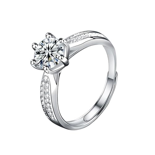 TRgqify-KM 925 Silber Prinzessin Krone Sechs Krallen Ring Damen Moissanit Simulation Diamant Ring Schmuck (Color : 50 Points (Closed), Size : 7white Golden) von TRgqify-KM