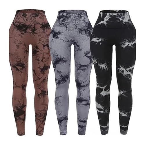 TRgqify-KM High Waist Yoga Leggings for Women Tummy Control Workout Compression Pants Moisture-Wicking Stretchy Gym Running Activewear Seamless Squat-Proof High-Rise Leggings(Gray_S 3PCS) von TRgqify-KM
