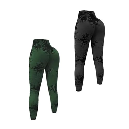 TRgqify-KM High Waist Yoga Leggings for Women Tummy Control Workout Compression Pants Moisture-Wicking Stretchy Gym Running Activewear Seamless Squat-Proof High-Rise Leggings(Green_M 3PCS) von TRgqify-KM