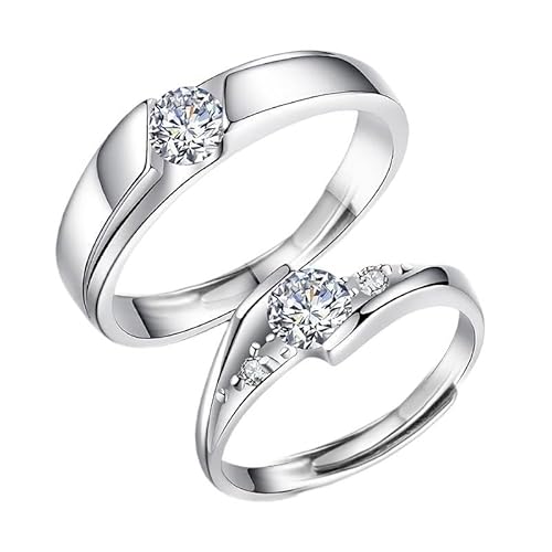 TRgqify-KM Moissan Paar Ring Silber 925 Schmuck Ehering Simulation Ehering weiblich (Color : Women's Ring 50 Points (Open), Size : White Golden) von TRgqify-KM
