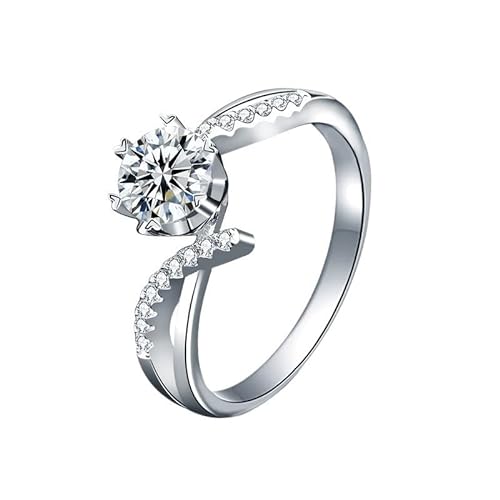 TRgqify-KM S925 Silber Moissanit Ring mit sechs Krallen for Damen, verdrehter Arm, personalisierter Fingerring, Simulationsdiamantring (Color : 1 carat, Size : 5) von TRgqify-KM