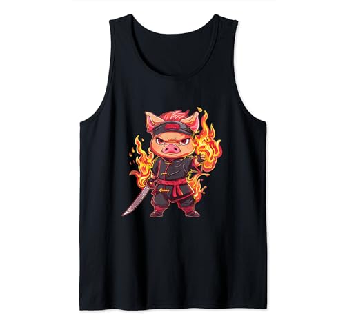 Baby Schwein Ferkel mit Ninja Feuer Kostüm Flammen Comic Tank Top von TS Dörgenhausen