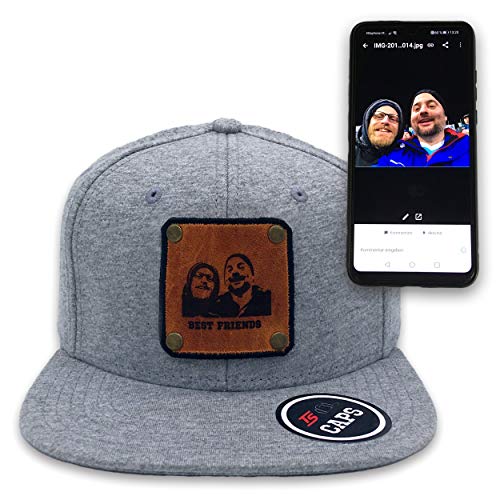 TS Snapback Cap, Basecap Snapback grau mit eigenem Text Logo oder Bild Foto Bedrucken, individualisierbares Lederpatch gelasert TS Snapback Cap, Basecap Snapback grau mit eigenem Text Logo oder Bild Foto Bedrucken, individualisierbares Lederpatch gelasert von TS