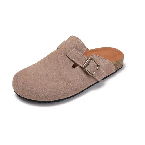 TSANGWAI Damen Wildleder Clogs Leder Pantoletten Korkfußbett Kartoffelschuhe Schlupfsandalen mit Fußgewölbeunterstützung und Schnalle, Braun, 40 EU TSANGWAI Damen Wildleder Clogs Leder Pantoletten Korkfußbett Kartoffelschuhe Schlupfsandalen mit Fußgewölbeunterstützung und Schnalle, Braun, 40 EU von TSANGWAI