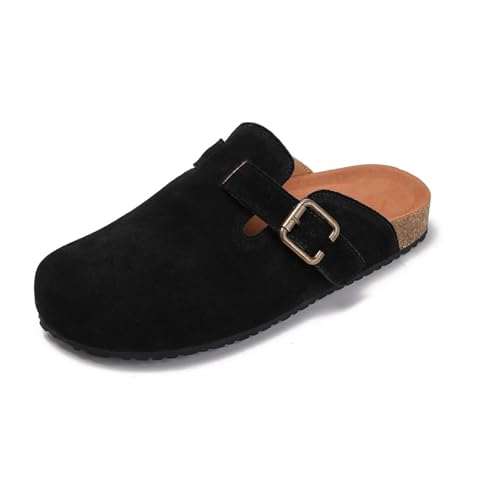 TSANGWAI Damen Wildleder Clogs Leder Pantoletten Korkfußbett Kartoffelschuhe Schlupfsandalen mit Fußgewölbeunterstützung und Schnalle, Schwarz, 38.5 EU TSANGWAI Damen Wildleder Clogs Leder Pantoletten Korkfußbett Kartoffelschuhe Schlupfsandalen mit Fußgewölbeunterstützung und Schnalle, Schwarz, 38.5 EU von TSANGWAI