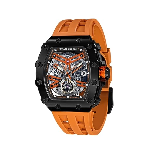 TSAR BOMBA Herrenuhr Automatik Uhren Herren Wasserdicht Herrenuhren Chronograph m?nner Armbanduhr für Herren Eleganz Edelstahlgehäuse/Kohlefaser/Diamantgehäuse/Harz von TSAR BOMBA