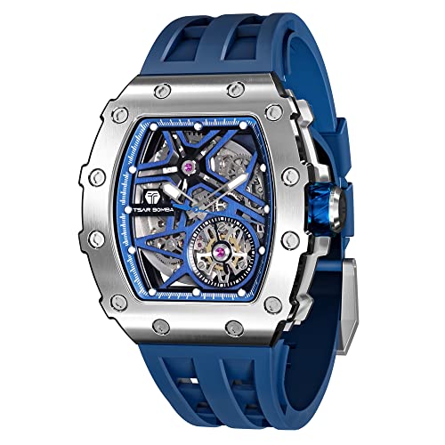 TSAR BOMBA Armbanduhr Herren Luxus Edelstahl Tonneau Großes Ziffernblatt Leuchtende Analog Armbanduhr Saphirglas Klassische männer Business Uhr 50M Wasserdicht automatik herrenuhr von TSAR BOMBA