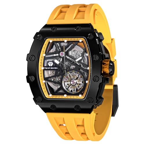 TSAR BOMBA Armbanduhr Herren Luxus Edelstahl Tonneau Großes Ziffernblatt Leuchtende Analog Armbanduhr Saphirglas Klassische männer Business Uhr 50M Wasserdicht automatik herrenuhr von TSAR BOMBA
