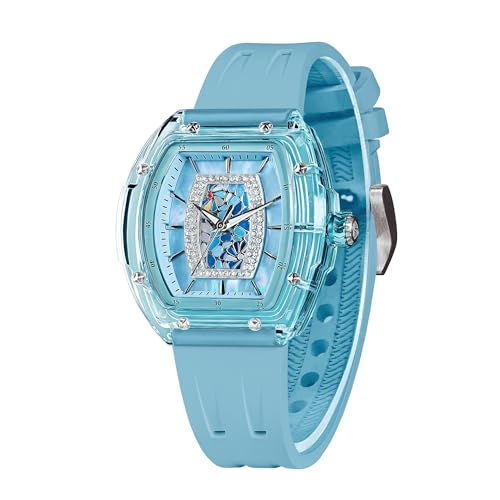 TSAR BOMBA Damen Armbanduhr Luxus Tonneau Schweizer Uhren für Frauen Diamant Luxus Damen Armbanduhren Analog mit Quarzwerk Elegante Damen Geschenke 50M Wasserdicht von TSAR BOMBA