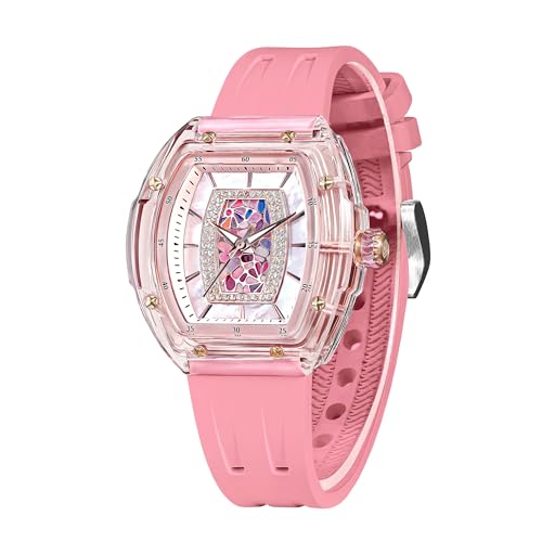 TSAR BOMBA Damen Armbanduhr Luxus Tonneau Schweizer Uhren für Frauen Diamant Luxus Damen Armbanduhren Analog mit Quarzwerk Elegante Damen Geschenke 50M Wasserdicht von TSAR BOMBA