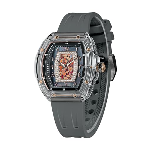 TSAR BOMBA Damen Armbanduhr Luxus Tonneau Schweizer Uhren für Frauen Diamant Luxus Damen Armbanduhren Analog mit Quarzwerk Elegante Damen Geschenke 50M Wasserdicht von TSAR BOMBA