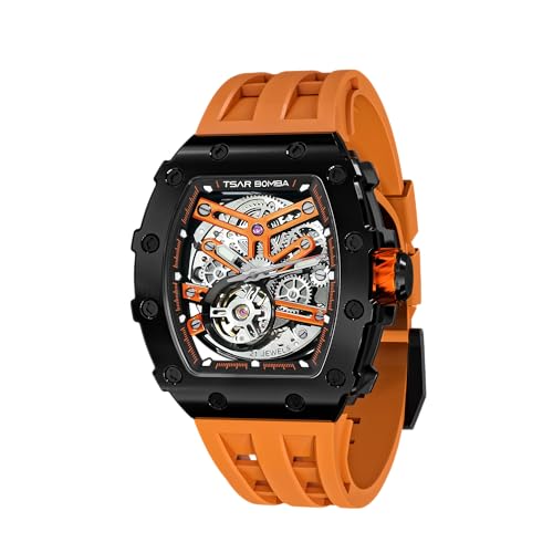 TSAR BOMBA Uhren Herren Armbanduhr Herren Automatik Uhr Herren Tonneau Analog Skelett Mechanische Herren Uhr Japanisches Uhrwerk Wasserdicht Klassische Luxus Armband Herren Geschenk Für Männer von TSAR BOMBA