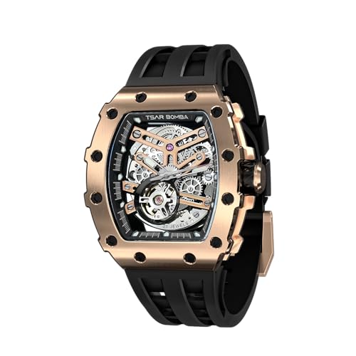 TSAR BOMBA Uhren Herren Armbanduhr Herren Automatik Uhr Herren Tonneau Analog Skelett Mechanische Herren Uhr Japanisches Uhrwerk Wasserdicht Klassische Luxus Armband Herren Geschenk Für Männer von TSAR BOMBA