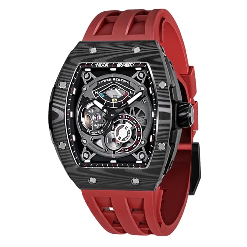 TSAR BOMBA Luxus Herren Automatik Mechanische Uhr-Japanisches Uhrwerk-Saphirglas-50M Wasserdicht Herrenuhr-Quadratische Armbanduhr Silikonarmband Leuchtend Elegante Geschenke für Männer von TSAR BOMBA