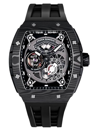 TSAR BOMBA Luxus Herren Automatik Uhr-Keramiklünette-Saphirglas-51M Wasserdicht Herrenuhr-Tonneau Armbanduhr Silikonarmband Leuchtend Elegante Geschenke für Männer von TSAR BOMBA