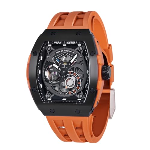TSAR BOMBA Luxus Herren Automatik Uhr-Keramiklünette-Saphirglas-51M Wasserdicht Herrenuhr-Tonneau Armbanduhr Silikonarmband Leuchtend Elegante Geschenke für Männer von TSAR BOMBA