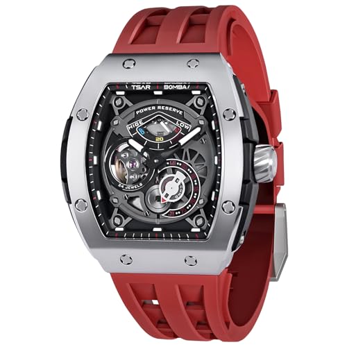 TSAR BOMBA Luxus Herren Automatik Uhr-Keramiklünette-Saphirglas-51M Wasserdicht Herrenuhr-Tonneau Armbanduhr Silikonarmband Leuchtend Elegante Geschenke für Männer von TSAR BOMBA