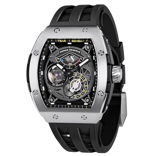 TSAR BOMBA Luxus Herren Automatik Uhr-Keramiklünette-Saphirglas-51M Wasserdicht Herrenuhr-Tonneau Armbanduhr Silikonarmband Leuchtend Elegante Geschenke für Männer von TSAR BOMBA