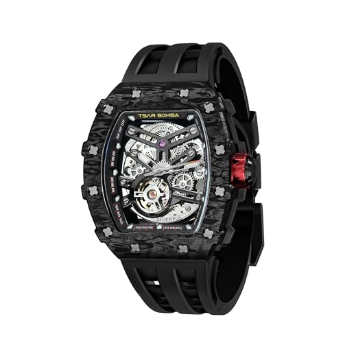 TSAR BOMBA Luxus Herren Automatik Uhr-Keramiklünette-Saphirglas-51M Wasserdicht Herrenuhr-Tonneau Armbanduhr Silikonarmband Leuchtend Elegante Geschenke für Männer von TSAR BOMBA