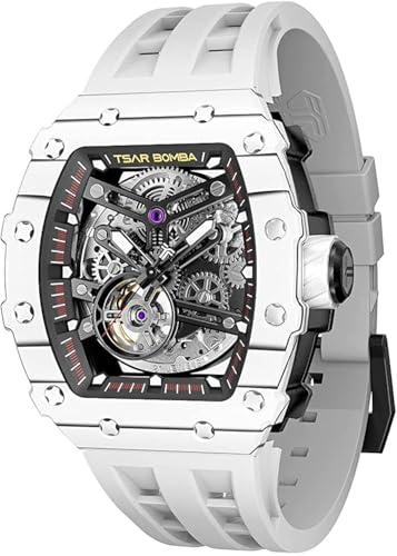 TSAR BOMBA Luxus Herren Automatik Uhr-Keramiklünette-Saphirglas-51M Wasserdicht Herrenuhr-Tonneau Armbanduhr Silikonarmband Leuchtend Elegante Geschenke für Männer von TSAR BOMBA