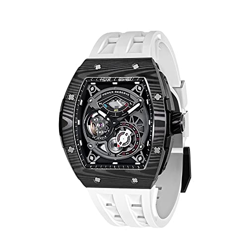 TSAR BOMBA Herrenuhr Automatisches Mechanisches Uhrwerk Originales Design 50M Wasserdicht für quadratische Edelstahl-Armbanduhr und Silikonarmband Einzigartiges modisches Geschenk für Männer von TSAR BOMBA