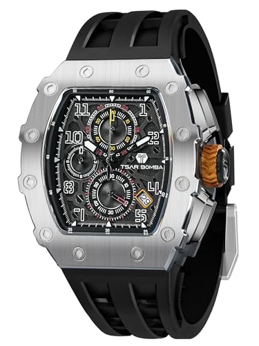 TSAR BOMBA Herrenuhr Luxus Armbanduhr Herren Chronograph 50M Wasserdicht Saphirglas Japan Quarzwerk TMI VK67 Klassisches Tonneau Leuchtendes Kalender Männer Uhr von TSAR BOMBA