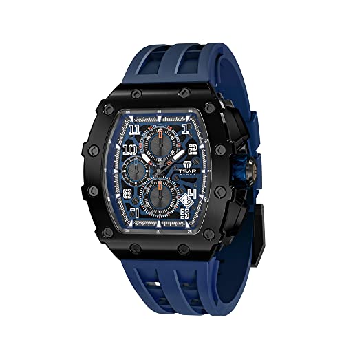TSAR BOMBA Herrenuhr Luxus Tonneau Carré 50M Wasserdicht Edelstahl Saphir Chronograph Datum Multifunktions Japanisches Quarzwerk Mode Einzigartiges Design Cool Silikonband Elegantes Geschenk Uhr von TSAR BOMBA