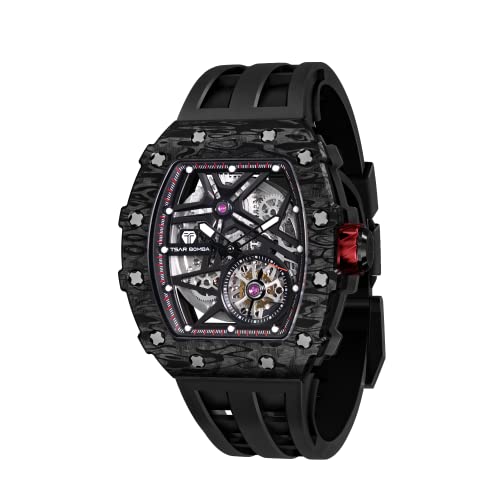 TSAR BOMBA Herrenuhren Automatikaufzug Uhren für Herren Tonneau Luxus Skeleton Original Design Uhr Großes quadratisches Zifferblatt Armbanduhr Fluorkautschukband Modegeschenk für Herren TSAR BOMBA Herrenuhren Automatikaufzug Uhren für Herren Tonneau Luxus Skeleton Original Design Uhr Großes quadratisches Zifferblatt Armbanduhr Fluorkautschukband Modegeschenk für Herren von TSAR BOMBA