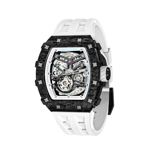 TSAR BOMBA Kohlefaser Automatik Herrenuhr Mechanische Armbanduhr Tonneau Design mit 50M Wasserdichter Militär Luxus Design Stilvolles Sport Herrenuhr Geschenk für Männer von TSAR BOMBA