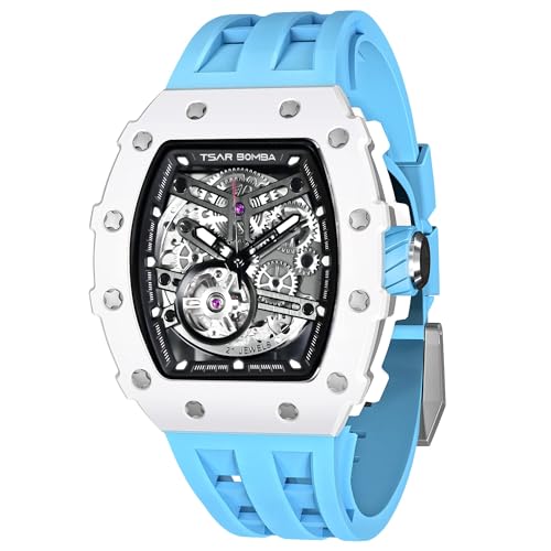 TSAR BOMBA Luxus Herren Automatik Uhr-Keramiklünette-Saphirglas-51M Wasserdicht Herrenuhr-Tonneau Armbanduhr Silikonarmband Leuchtend Elegante Geschenke für Männer von TSAR BOMBA