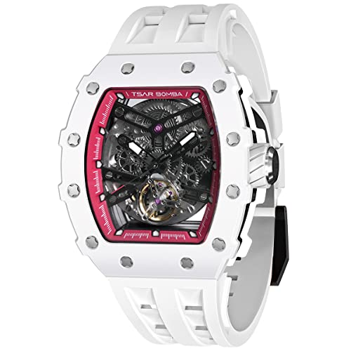 TSAR BOMBA Luxus Herren Automatik Uhr-Keramiklünette-Saphirglas-51M Wasserdicht Herrenuhr-Tonneau Armbanduhr Silikonarmband Leuchtend Elegante Geschenke für Männer von TSAR BOMBA